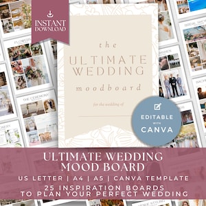 Modelo de quadro de visão para casamento, planejador de moodboard para casamento, guia de design para planejar meu casamento, kit de inspiração, tema de paleta de cores, DEFINITIVO