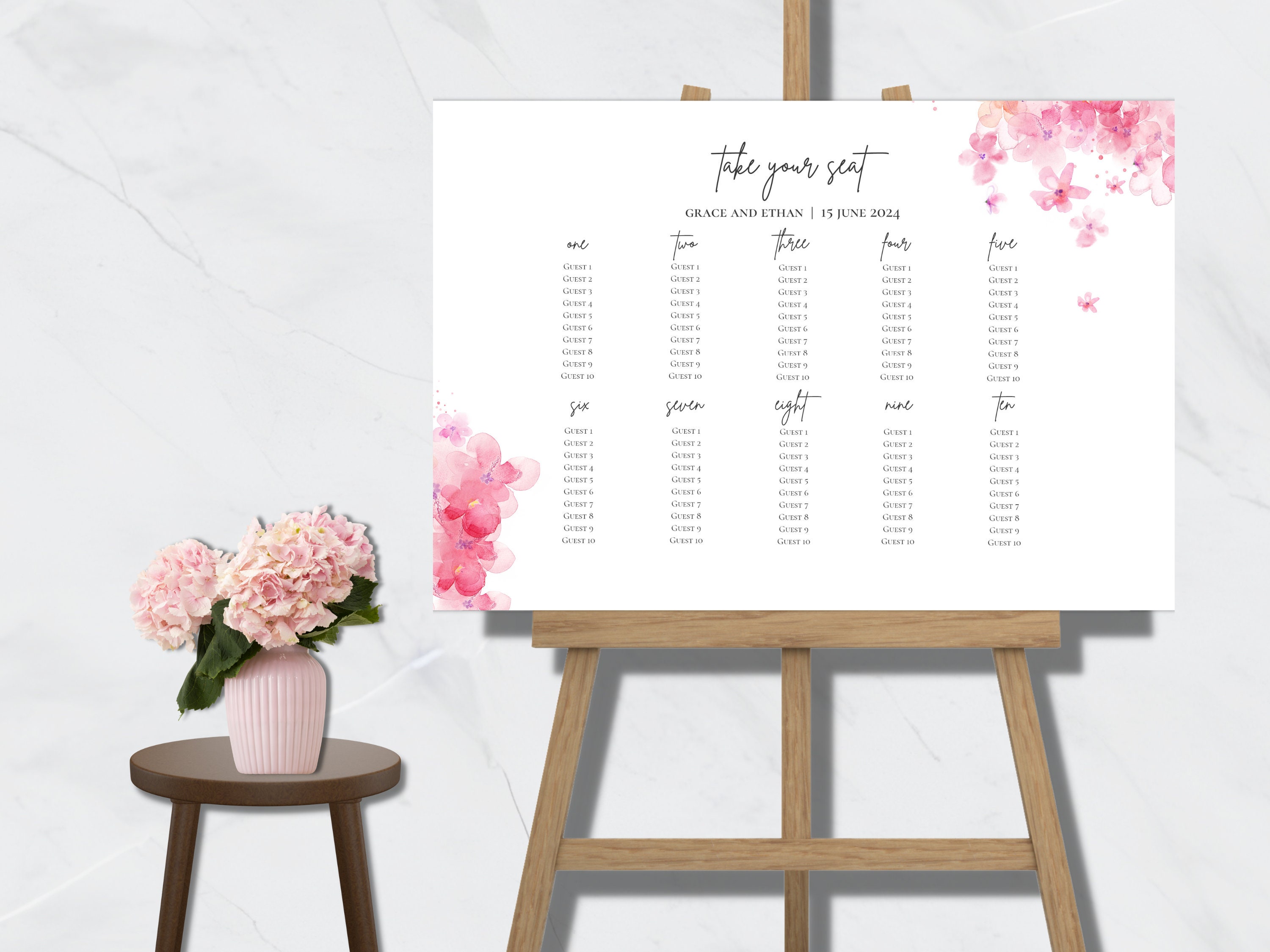 Cherry Blossom Seating Chart Template Canva, Wedding Reception Seating