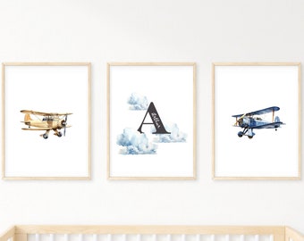 Personalized Biplane, Printable Wall Art, Boys Room Decor, Nursery Print, Digital Download