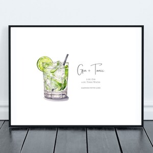 Gin en Tonic Digital Wall Art-Bar Cart Decor, Cocktail Art