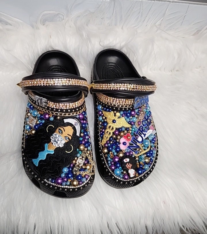 LV INSPIRED FABRIC ON GLITTER CROCS DIY VIDEO- TRYING OUT KRYSTAL