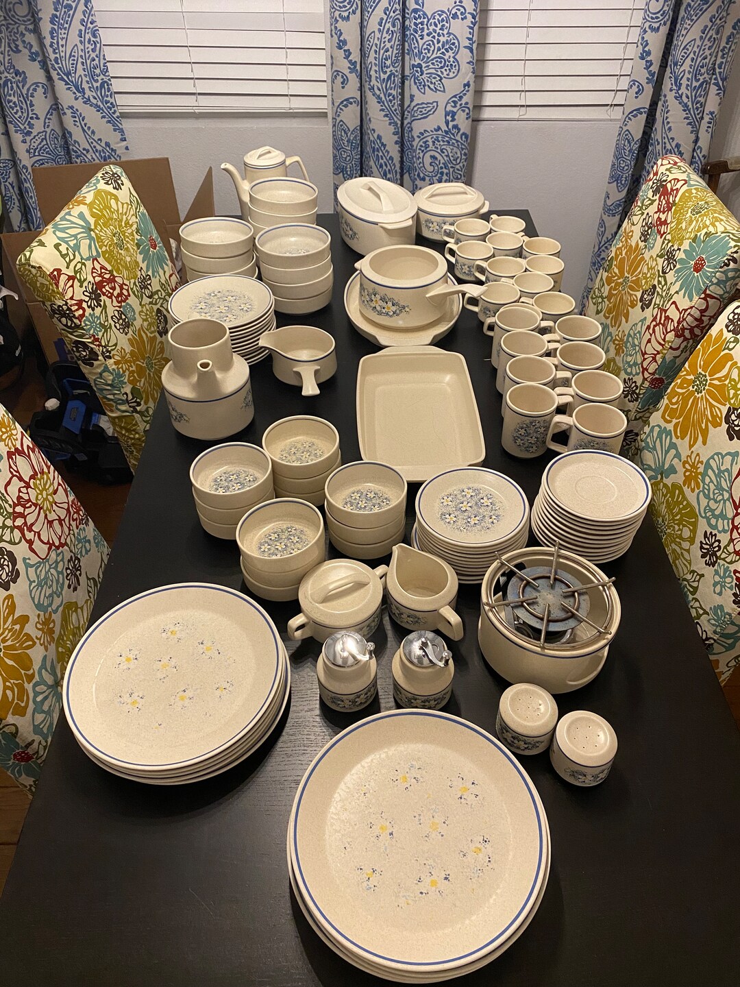 Temper Ware by Lenox Dew Drops Blue Stripe White Daisy Flowers