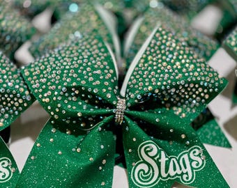 Custom Personalized Glitter & Rhinestone Cheer Bow - all glitter colors available - Team Discounts