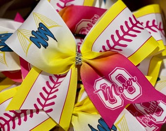 Custom Softball Bow / keychain / pigtails Personalized - designed with your team colors - TEAM DISCOUNTS AVAILABLE