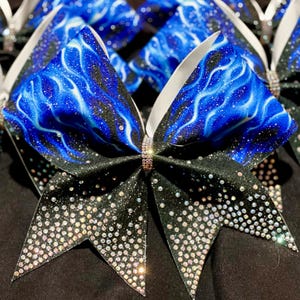 TEAM DISCOUNTS AVAILABLE - Royal Flames Glitter & Rhinestone Cheer Bow - all colors available