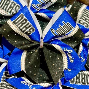 Glitter & Rhinestone Personalized Cheer Bow - custom colors and text - Team Discounts
