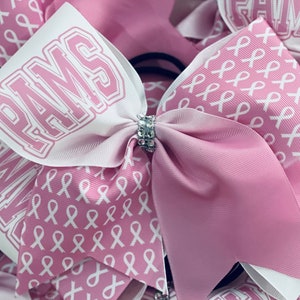 Team Name / Initials Pink Breast Cancer Awareness Sublimated Cheer Bow - Team Discounts Available