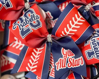 Custom Softball Allstars Bow / pigtails / keychain Personalized - you choose custom colors - TEAM DISCOUNTS