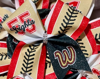 Custom Softball Bow / pigtails / keychain Personalized - you choose custom colors - team discounts