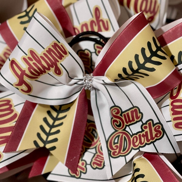 Custom Pinstripe Softball Bow Personalized - you choose custom colors