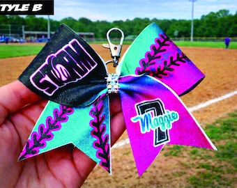 Custom Softball Bow Glitter Keychain - you choose custom colors - TEAM DISCOUNTS