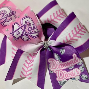 Custom Diamond Softball Bow Personalized - you choose custom colors - TEAM DISCOUNTS