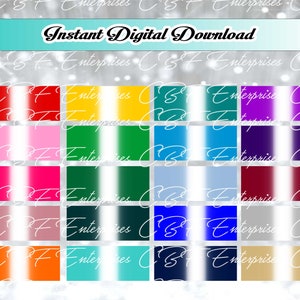 Könnte beinhalten: Ein digitaler Download von 25 Farbmustern. Die Muster sind in einem Raster von fünf Reihen und fünf Spalten angeordnet. Die Farben umfassen Rot, Rosa, Grün, Blau, Lila, Orange, Gelb und Braun.