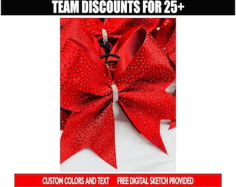 Ruby Red Satin Rhinestone Cheer Bow - all satin colors available