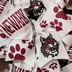 TEAM DISCOUNTS AVAILABLE - Custom Sublimated Paw Print Cheer Bow - designed in your team colors -