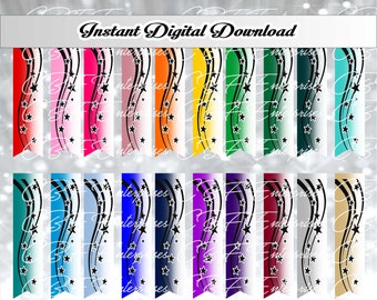 20 kleurenbundel - Shooting Stars Ombre - Cheer Bow grafische digitale download - sublimatie sjabloonbestand