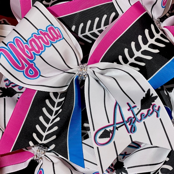 Custom Pinstripe Softball Bow Personalized - you choose custom colors