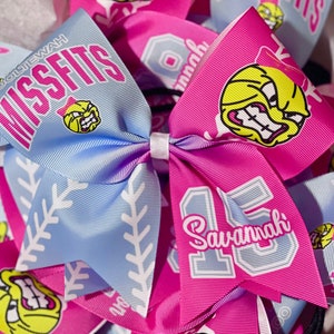 Custom Softball Bow Personalized - you choose custom colors - TEAM DISCOUNTS AVAILABLE