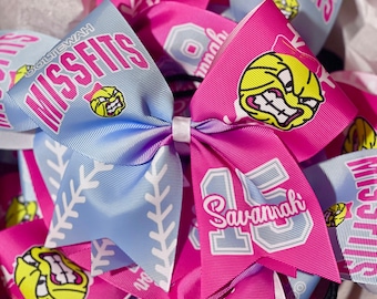 Custom Softball Bow / keychain /pigtails Personalized - you choose custom colors - TEAM DISCOUNTS AVAILABLE