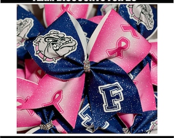 Pink Bulldog Breast Cancer Awareness Cheer Bow