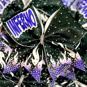 Custom Ombre Flames School / Team Name Glitter & Rhinestone Cheer Bow -Team Discounts Available