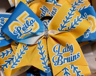 Custom Softball Logo Bow / keychain / pigtails Personalized - your team colors - TEAM DISCOUNTS AVAILABLE