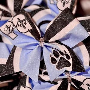Custom Sublimated Team Name Initial Logo Cheer Bow - you choose custom colors - TEAM DISCOUNTS