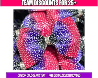 Ombre Rhinestone & Satin Bezogonkowa Kokarda Cheerleaderska - WŁASNE kolory drużyny