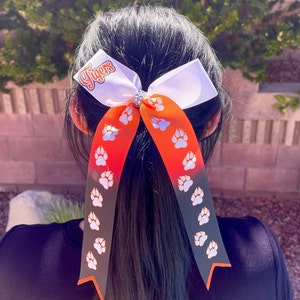 Custom Collegiate Long Tails Skinny Cheer Bow - you choose custom colors & text - college cheer bow
