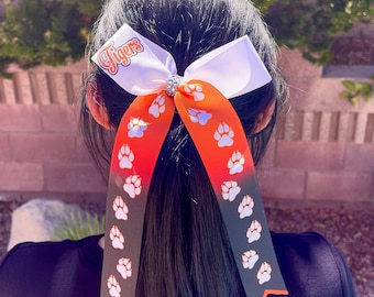 Lazo de animadora universitario personalizado – Cola larga, colores personalizados del equipo