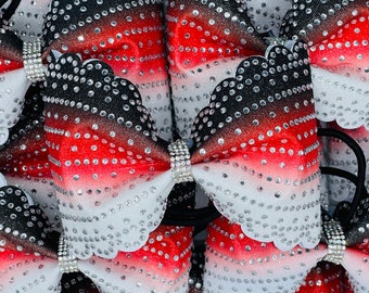 Scallop Rhinestone & Glitter Tailless Cheer Bow - TEAM DISCOUNTS AVAILABLE - designed in your team colors