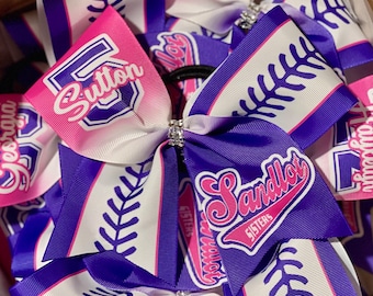 TEAM DISCOUNTS AVAILABLE - Custom Softball Bow Personalized - designed with your team colors
