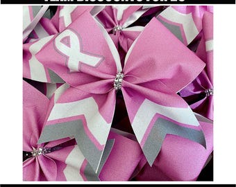 Breast Cancer Awareness Pink Chevron Cheer Bow