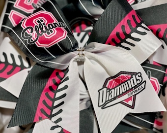 Custom Softball Bow / keychain /pigtails Personalized - you choose custom colors - TEAM DISCOUNTS