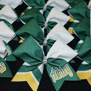 Custom Sublimated Personalized Name Cheer Bow - designed with your team colors - TEAM DISCOUNTS AVAILABLE