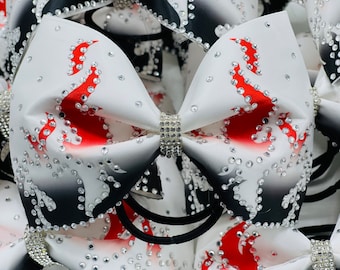 Flames Rhinestone & Satin Tailless Cheer Bow - TEAM DISCOUNTS AVAILABLE - designed in your team colors