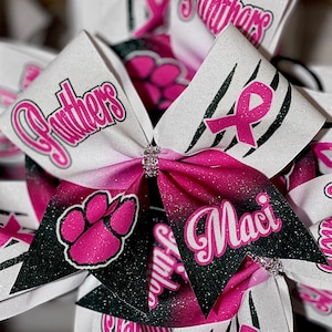 Personalized Paw Print Team Name Breast Cancer Awareness Sublimated Cheer Bow