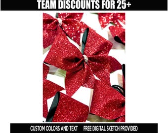 Red  Glitter with Black Ribbon Cheer Bow - all colors available