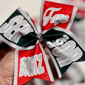 TEAM DISCOUNTS AVAILABLE - Custom Sublimated Senior Cheer Bow - your team colors & Personalized Name