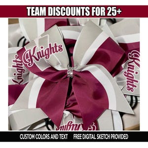 Custom Sublimated Team Name Initial Logo Cheer Bow - designed with your team colors
