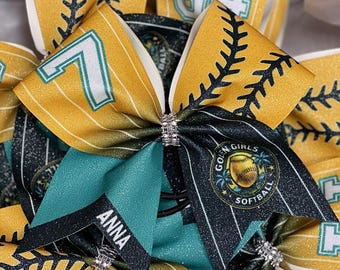 Custom Softball Bow / Pigtails/ Keychain Personalized - you choose custom colors - TEAM DISCOUNTS