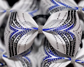 TEAM DISCOUNTS AVAILABLE - Rhinestone & Satin Tailless Cheer Bow - designed in your team colors