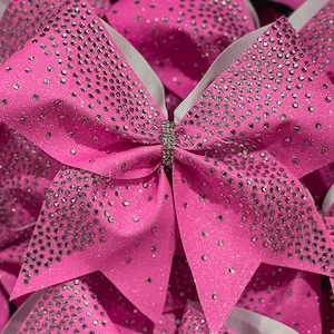 Neon Pink Glitter & Rhinestone Cheer Bow - TEAM DISCOUNTS AVAILABLE
