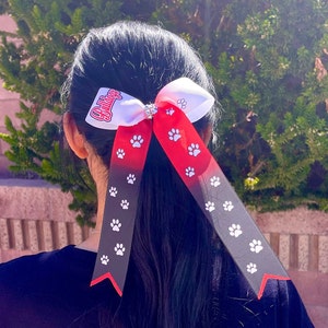 Custom Collegiate Long Tails Skinny Cheer Bow - you choose custom colors & text - college cheer bow