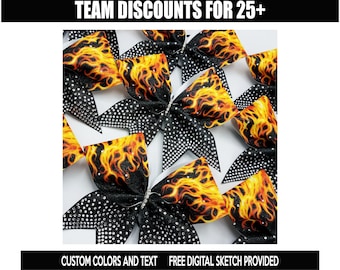 Flames Fire Glitter Rhinestone Cheer Bow