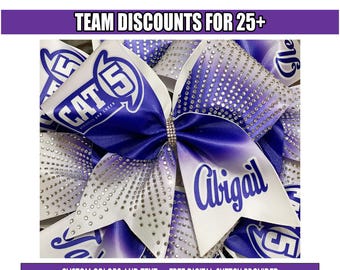 Satin & Rhinestone Personalized Cheer Bow - custom colors and text