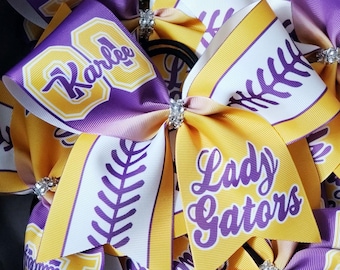 Custom Softball Bow Personalized - you choose custom colors - TEAM DISCOUNTS AVAILABLE
