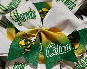 Logotipo del nombre del equipo sublimado personalizado Nombre personalizado Cheer Bow - usted elige colores personalizados