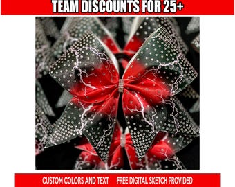 Custom Electric Lightning Ombre Satin & Rhinestone Cheer Bow - your team colors