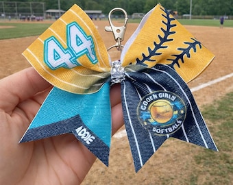 Custom Softball Bow Glitter Keychain - you choose custom colors - TEAM DISCOUNTS
